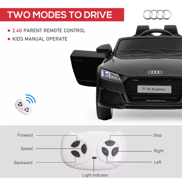 HOMCOM Kids Licensed Audi TT Ride-On Car 12V Battery w/ Remote Suspension Headlights and MP3 Player 2.5-5km/h Black - 5