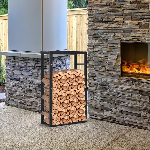 HOMCOM Metal Firewood Log Holder Tall Firewood Rack Indoor Outdoor Fireplace Wood Storage Shelf with Side Rails, Rust-Resistant, Black, 60W x 25D x 100H cm - 7