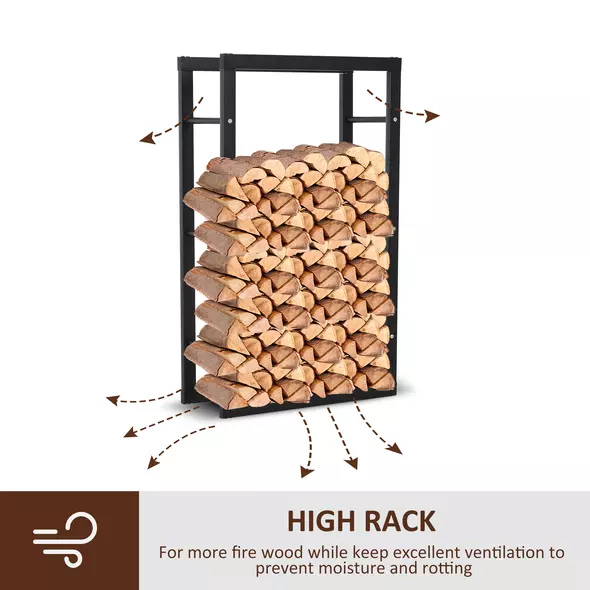HOMCOM Metal Firewood Log Holder Tall Firewood Rack Indoor Outdoor Fireplace Wood Storage Shelf with Side Rails, Rust-Resistant, Black, 60W x 25D x 100H cm - 5
