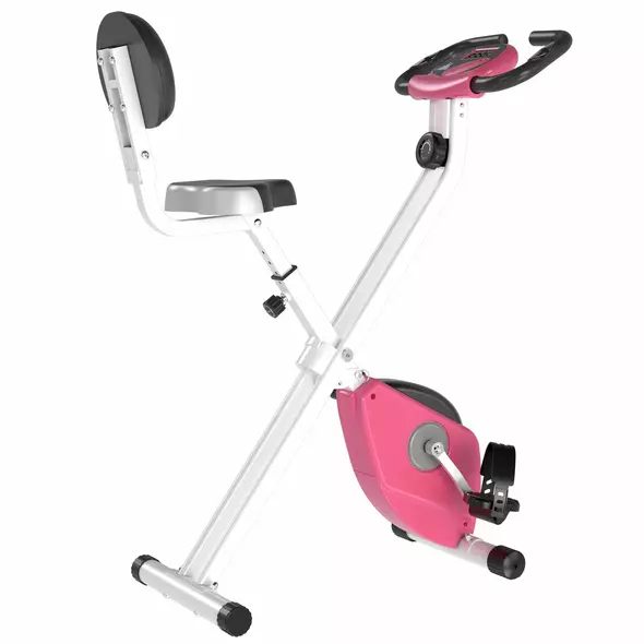 HOMCOM Folding Exercise Bike, Fitness Bicycle Indoor Trainer, 8-Level Magnetic Resistance Adjustable, with LCD Monitor, Pulse Sensor, Pink - 1