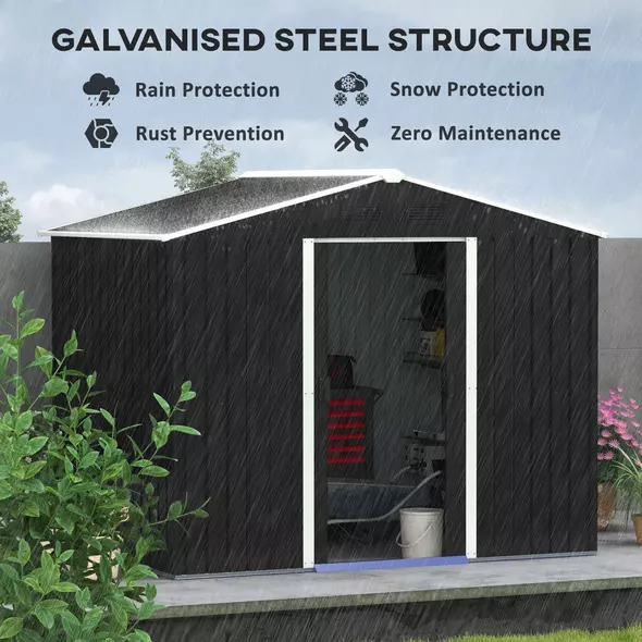 Outsunny 7.7 x 5.7ft Metal Garden Shed, Galvanised Outdoor Tool Storage House with Ventilation Slots and Sliding Doors, Grey - 4