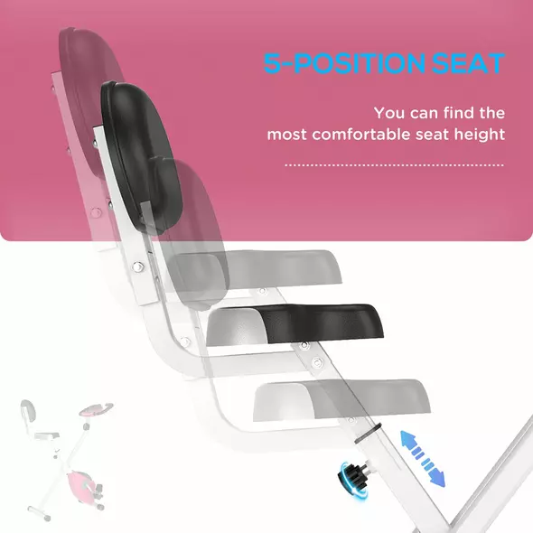 HOMCOM Folding Exercise Bike, Fitness Bicycle Indoor Trainer, 8-Level Magnetic Resistance Adjustable, with LCD Monitor, Pulse Sensor, Pink - 5