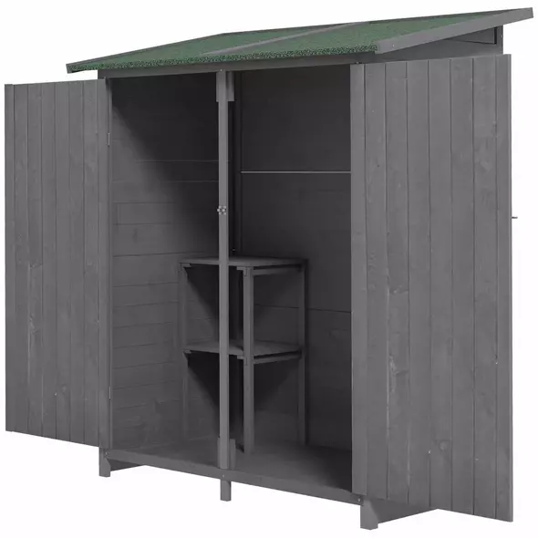 Outsunny 139 x 75 Fir Wood Garden Shed, with Asphalt Roof - Grey - 1