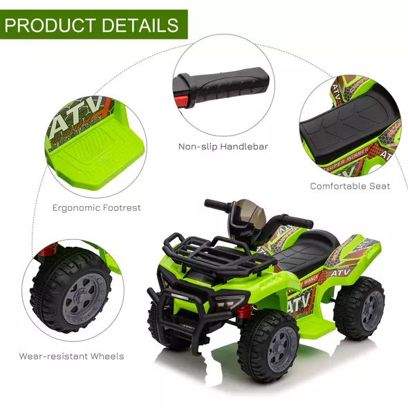 HOMCOM 6V Kids Electric Ride on Car Toddlers Quad Bike All Terrain Vehicle Toy With Music for 18-36 months Green - 5