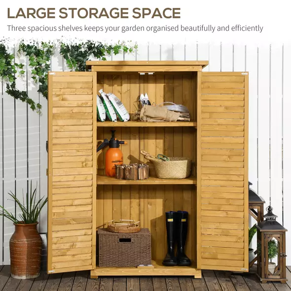 Outsunny Wooden Garden Storage Shed, Compact Utility Sentry Unit, 3-Tier Shelves Tool Cabinet Organizer with Asphalt Roof and Shutter Design, 87cm x 47cm x 160cm - 7