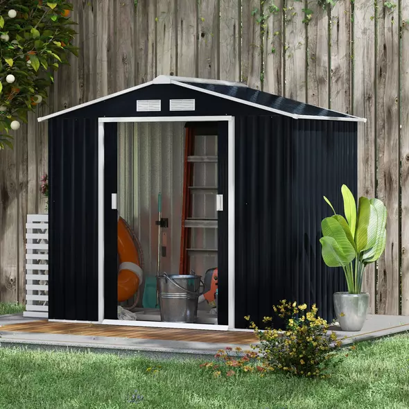 Outsunny 7 x 4ft Weatherproof Shed, Outdoor Bike Storage Shed with Ventilation Slots, Foundation Kit and Lockable Double Doors, Dark Grey - 2
