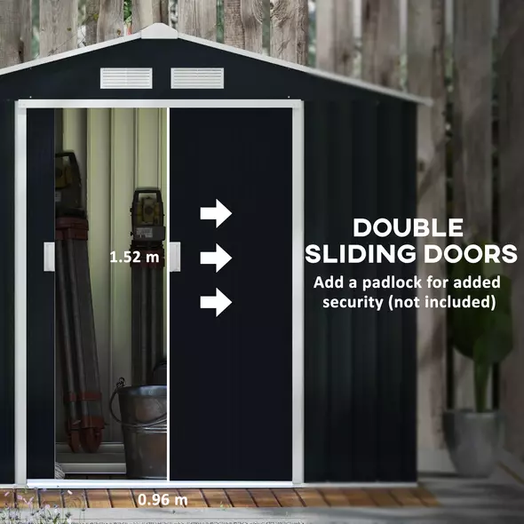 Outsunny 7 x 4ft Weatherproof Shed, Outdoor Bike Storage Shed with Ventilation Slots, Foundation Kit and Lockable Double Doors, Dark Grey - 5