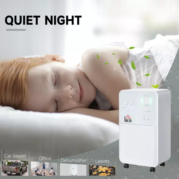 HOMCOM 12L/Day Dehumidifier for Home, Laundry Room, Bedroom, Basement, Electric Moisture Air De-Humidifier with 4 Modes, Continuous Drainage, 24H Timer, Digital Humidity Display - 5