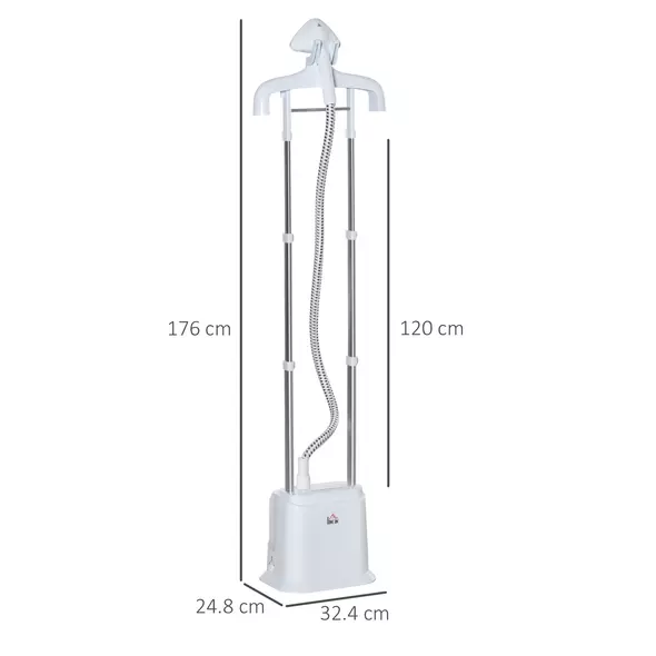 HOMCOM Upright Garment Clothes Steamer with 6 Steam Setting, 45s Fast Heat-up, 1.7L Water Tank and 35g/min steam flow, Wrinkle and Odour Remover Suitable for all Fabrics, 1960W, White - 3