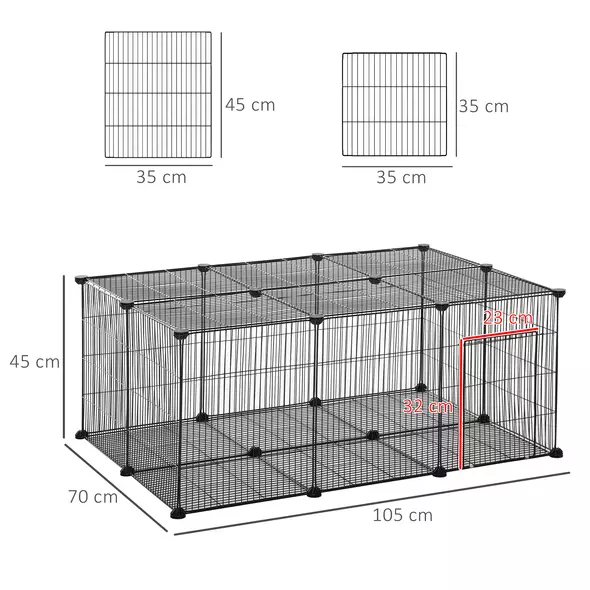 PawHut Pet Playpen DIY Small Animal Cage Metal Fence with Door, 22 Pieces, for Bunny Chinchilla Hedgehog Guinea Pig - 3