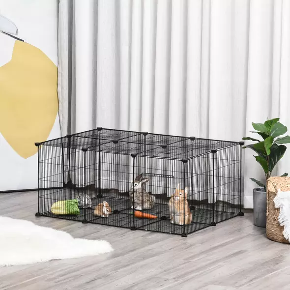 PawHut Pet Playpen DIY Small Animal Cage Metal Fence with Door, 22 Pieces, for Bunny Chinchilla Hedgehog Guinea Pig - 2