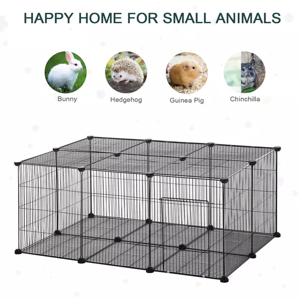 PawHut Pet Playpen DIY Small Animal Cage Metal Fence with Door, 22 Pieces, for Bunny Chinchilla Hedgehog Guinea Pig - 6
