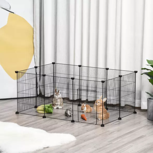 PawHut Pet Playpen DIY Small Animal Cage Metal Fence with Door, 22 Pieces, for Bunny Chinchilla Hedgehog Guinea Pig - 9