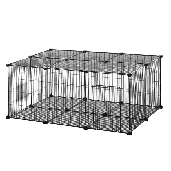 PawHut Pet Playpen DIY Small Animal Cage Metal Fence with Door, 22 Pieces, for Bunny Chinchilla Hedgehog Guinea Pig - 1