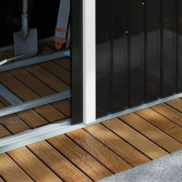 Outsunny 9ft x 4ft Metal Garden Shed, Outdoor Tool House with Foundation Kit, Ventilations and Double Doors, Dark Grey - 8