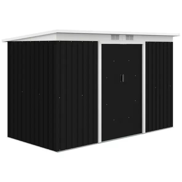 Outsunny 9ft x 4ft Metal Garden Shed, Outdoor Tool House with Foundation Kit, Ventilations and Double Doors, Dark Grey - 1