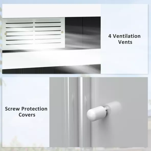 Outsunny 9ft x 4ft Metal Garden Shed, Outdoor Tool House with Foundation Kit, Ventilations and Double Doors, Dark Grey - 7