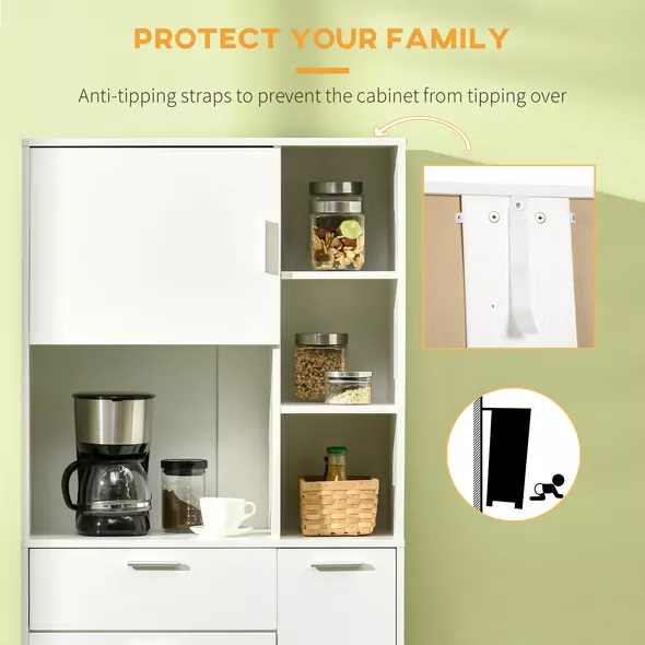 HOMCOM Kitchen Cupboard, Modern Kitchen Storage Cabinet with Shelves and Drawer, Free Standing Kitchen Sideboard, 166 cm, White - 5