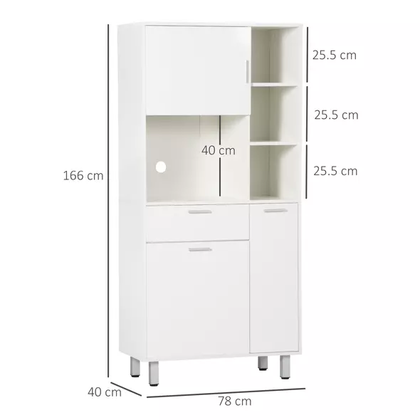 HOMCOM Kitchen Cupboard, Modern Kitchen Storage Cabinet with Shelves and Drawer, Free Standing Kitchen Sideboard, 166 cm, White - 3