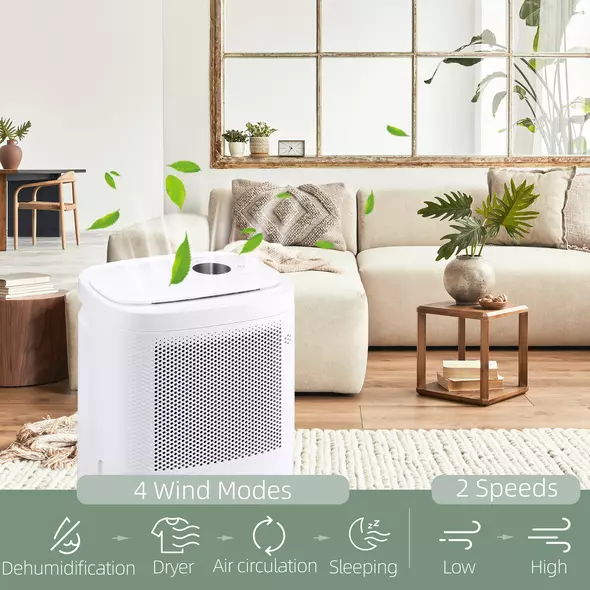 HOMCOM 10L/Day 2200ML Portable Quiet Dehumidifier with WiFi Smart App Control, Electric Moisture Air Dehumidifier for Home Laundry Basement - 6