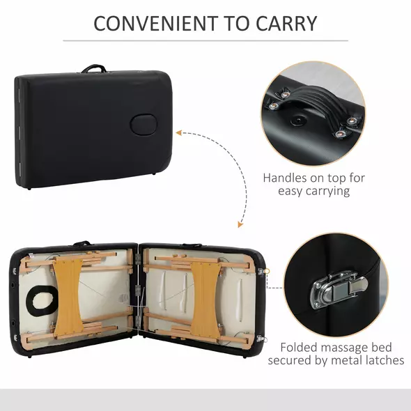 HOMCOM Portable Massage Bed, Folding Spa Beauty Massage Table with 2 Sections, Carry Bag and Wooden Frame, Black - 7