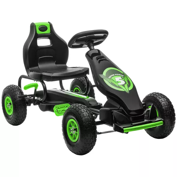 HOMCOM Kids Pedal Go Kart, with Adjustable Seat, Inflatable Tyres - Green - 1