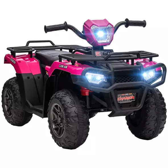 HOMCOM 12V Kids Quad Bike with Forward, Reverse Functions, Ride-On ATV w/ Music, LED, Headlights, for Ages 3-5 Years - Pink - 1