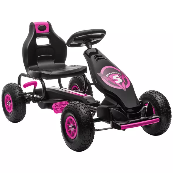 HOMCOM Kids Pedal Go Kart, with Adjustable Seat, Inflatable Tyres - Pink - 1