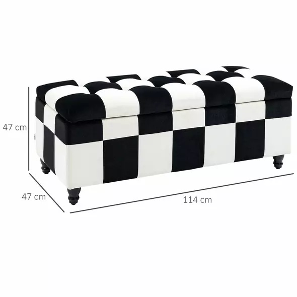 HOMCOM Storage Ottoman, Storage Bench with Wood Legs, Footstool, Footrest with Velvet Surface for Bedroom, Hallway, Living Room, 114 x 47 x 47 cm, White and Black - 3