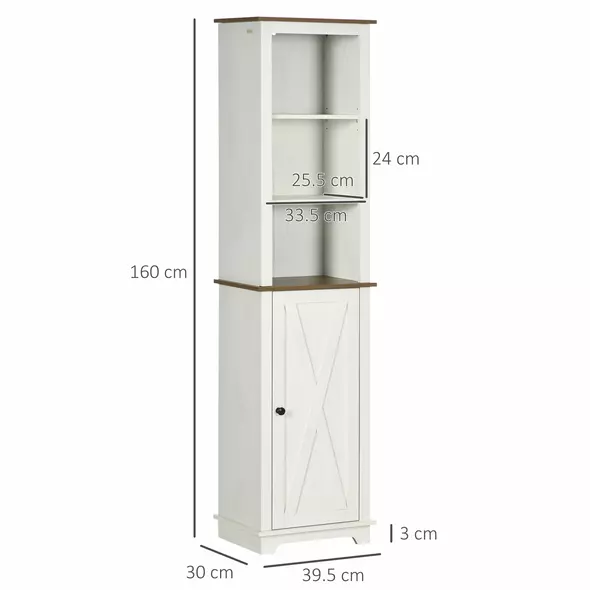 kleankin Bathroom Cabinet, Tall Storage Cabinet with Door and Adjustable Shelves, 39.5 x 30 x 160 cm, White - 3