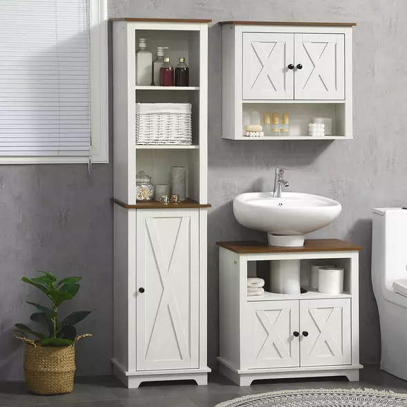 kleankin Bathroom Cabinet, Tall Storage Cabinet with Door and Adjustable Shelves, 39.5 x 30 x 160 cm, White - 2