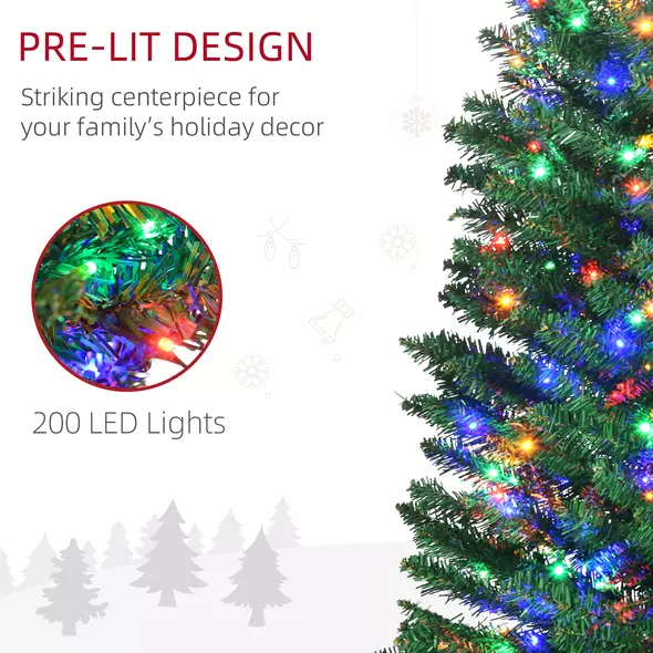 HOMCOM 7.5' Artificial Prelit Christmas Trees Holiday Décor with Colourful LED Lights, Pencil Shape, Steel Base - 6