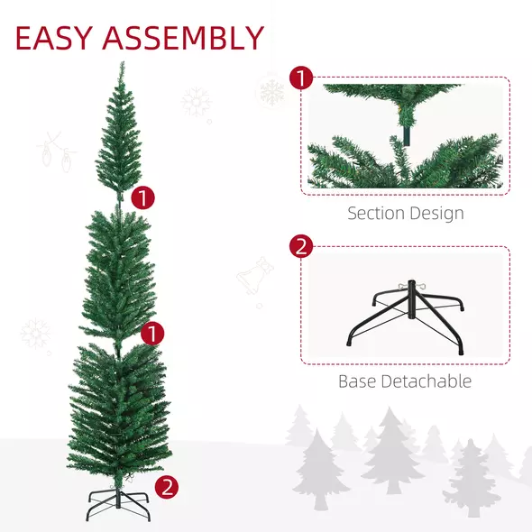 HOMCOM 7.5' Artificial Prelit Christmas Trees Holiday Décor with Colourful LED Lights, Pencil Shape, Steel Base - 8