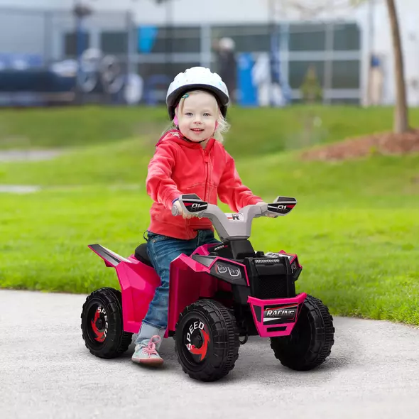 HOMCOM 6V Quad Bike with Wear-Resistant Wheels, Forward Backward Function, for Ages 18-36 Months, Pink - 2