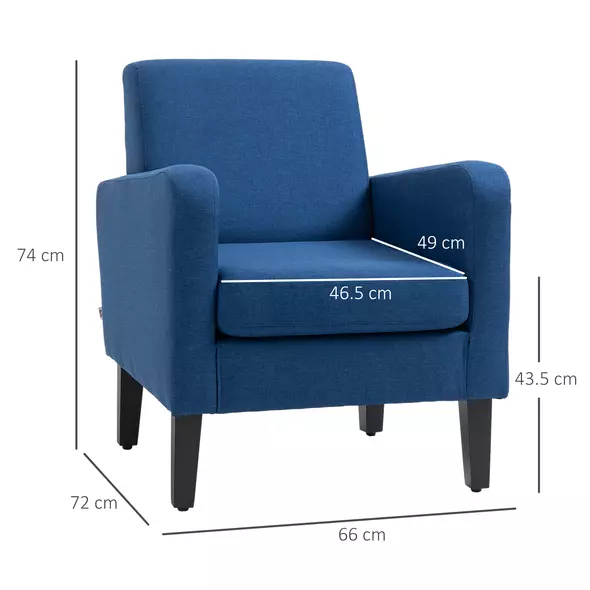 HOMCOM Linen-Look Boxy Armchair - Blue - 3