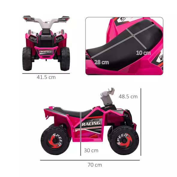 HOMCOM 6V Quad Bike with Wear-Resistant Wheels, Forward Backward Function, for Ages 18-36 Months, Pink - 3