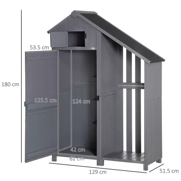 Outsunny Garden Outdoor Storage Shed Outdoor Tool Shed with 3 Shelves and Tilt Roof, 129x51.5x180cm, Grey - 3