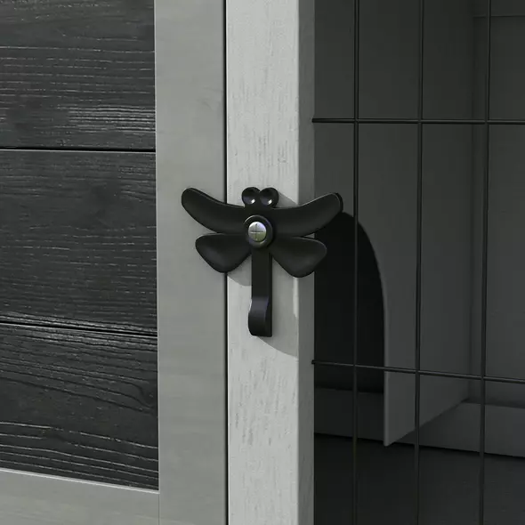 PawHut Wooden Guinea Pig Hutch, Small Animal Cage with Slide-out Tray, Openable Asphalt Roof, 84 x 43 x 70cm, Grey - 9