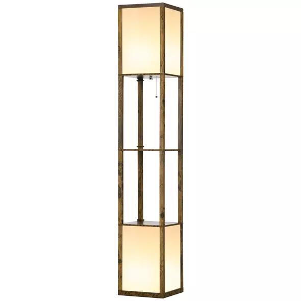 HOMCOM Modern Shelf Floor Lamp with Dual Ambient Light, Standing Lamp Living Room, Bedroom, 156cm, Brown - 1