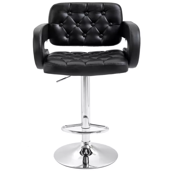 HOMCOM PU Leather Upholstered Swivel Bar Stool, Height Adjustable with Back, Armrest, Footrest, Black - 1