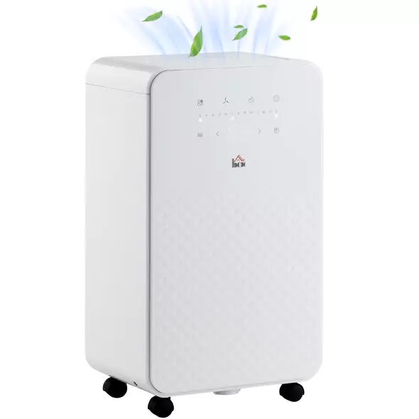 HOMCOM 2000mL Portable Dehumidifier with Air Purifier, 24H Timer, 5 Modes, 10L/Day, for Home Laundry, White - 1