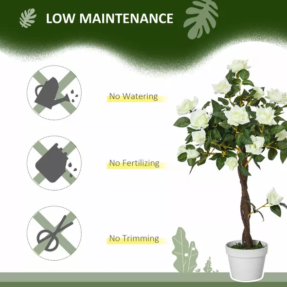 Outsunny Set of 2 Artificial Plants White Rose Floral in Pot, Fake Plants for Home Indoor Outdoor Decor, 90cm - 5