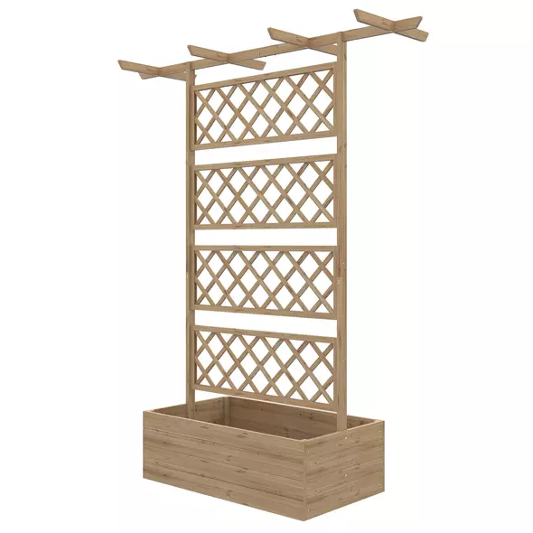 Outsunny Wooden Trellis Planter Box, Raised Garden Bed to Grow Vegetables, Herbs and Flowers, Natural Tone - 1