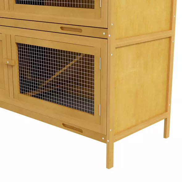 PawHut Double Decker Rabbit Hutch 2 Tier Guinea Pig House Pet Cage Outdoor with Sliding-out Tray, 97 x 44 x 91cm, Yellow - 9