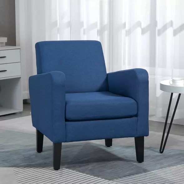 HOMCOM Linen-Look Boxy Armchair - Blue - 2