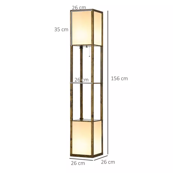 HOMCOM Modern Shelf Floor Lamp with Dual Ambient Light, Standing Lamp Living Room, Bedroom, 156cm, Brown - 3