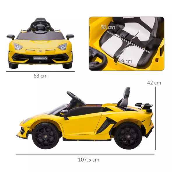 HOMCOM Lamborghini Licensed 12V kids Electric Car w/ Butterfly Doors, Remote, Music, Horn, Suspension - Yellow - 3