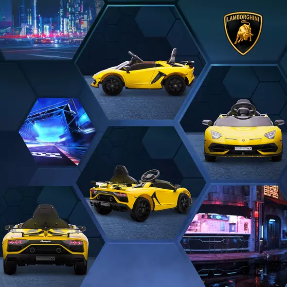 HOMCOM Lamborghini Licensed 12V kids Electric Car w/ Butterfly Doors, Remote, Music, Horn, Suspension - Yellow - 9