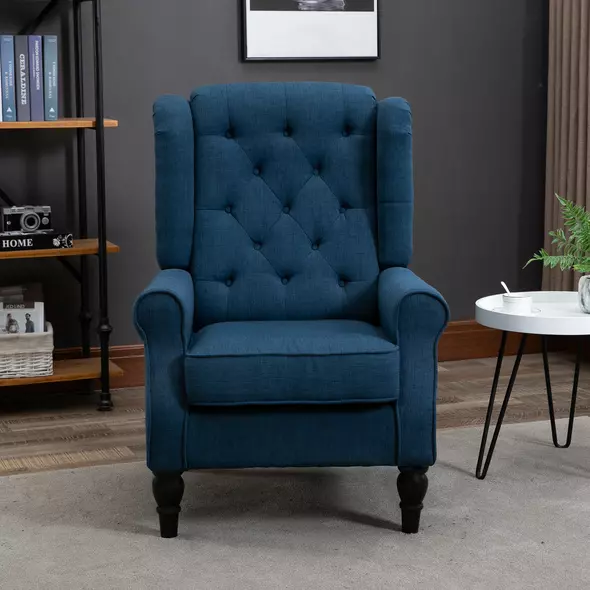 HOMCOM Wingback Accent Chair, Retro Upholstered Button Tufted Occasional Chair for Living Room and Bedroom, Blue - 7