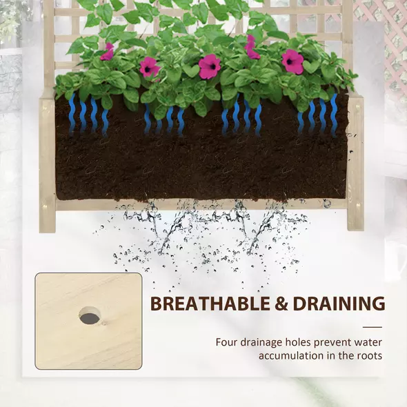 Outsunny Raised Bed with Drainage Holes, Wood Planter with Trellis for Climbing Plants to Grow Vegetables, Flowers, Natural - 5